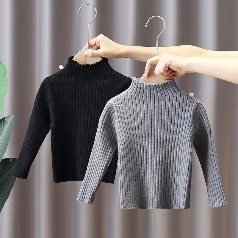 High Neck Baby Sweaters Autumn Winter Kids Boys Girls Long Sleeve Pure Color Knit Sweater Baby Kids Boys Girls Pullover Sweaters