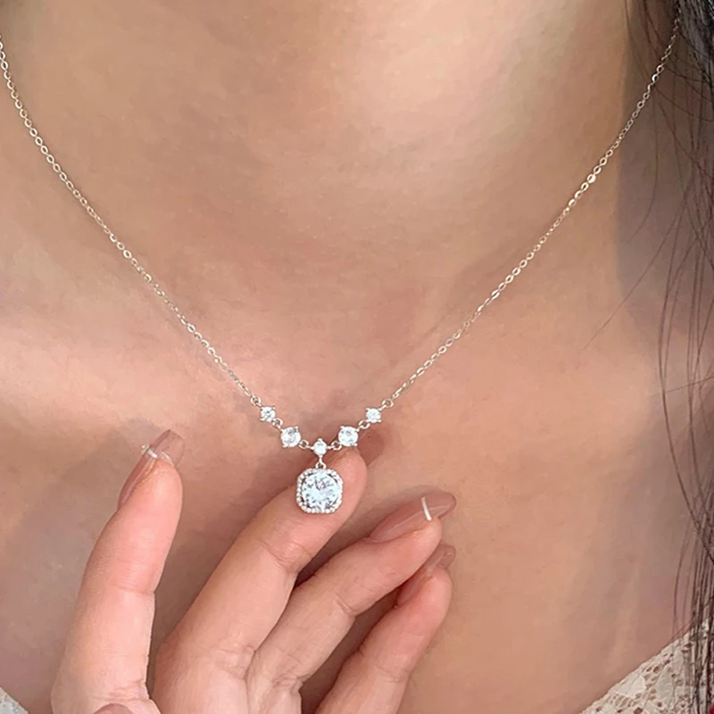 S925 Sterling Silver Zircon Pendants Necklaces For Girl Luxury CZ Fine Jewelry Gift Female Wedding Gift Free Shipping Wholesale