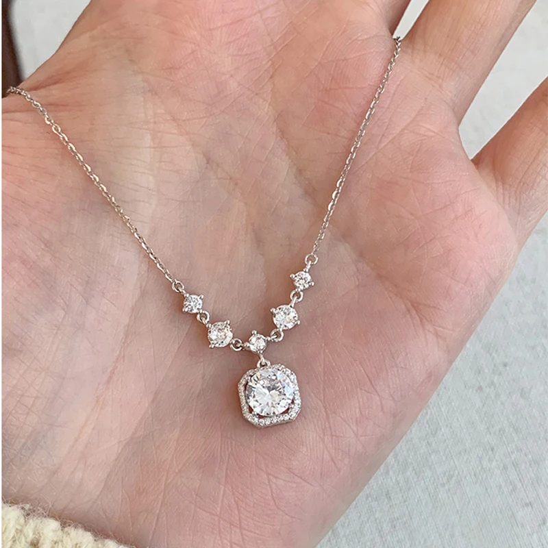 S925 Sterling Silver Zircon Pendants Necklaces For Girl Luxury CZ Fine Jewelry Gift Female Wedding Gift Free Shipping Wholesale