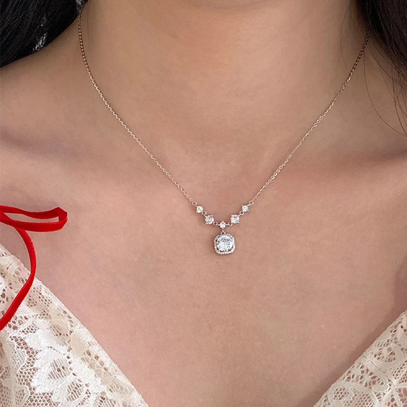 S925 Sterling Silver Zircon Pendants Necklaces For Girl Luxury CZ Fine Jewelry Gift Female Wedding Gift Free Shipping Wholesale