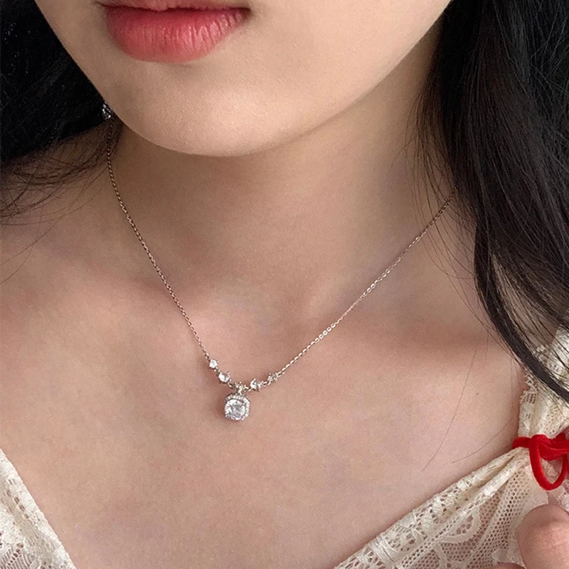S925 Sterling Silver Zircon Pendants Necklaces For Girl Luxury CZ Fine Jewelry Gift Female Wedding Gift Free Shipping Wholesale