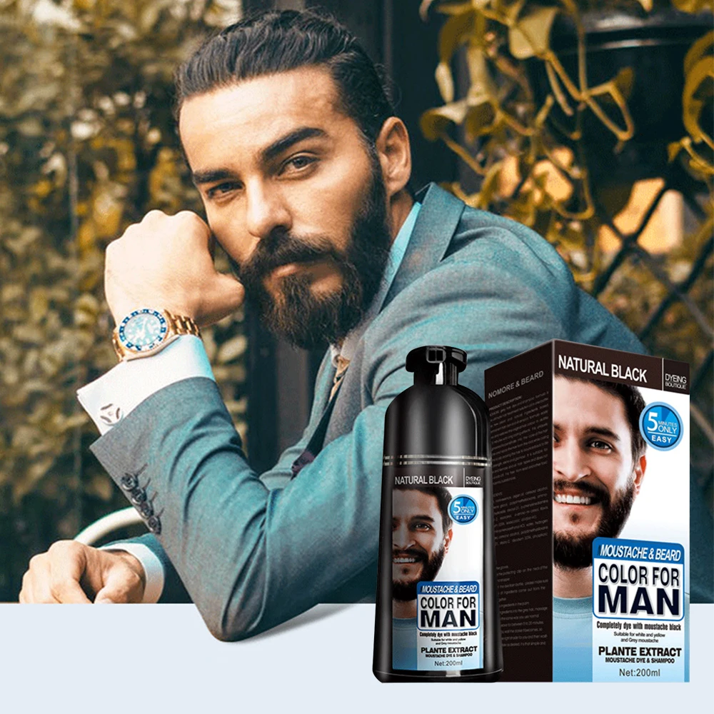 Natural Men's Black Beard Dye Shampoo 5 Minutes Fast Darken Hair Dye Cream Cover White Grey Permanent Beard Care Tint Cream