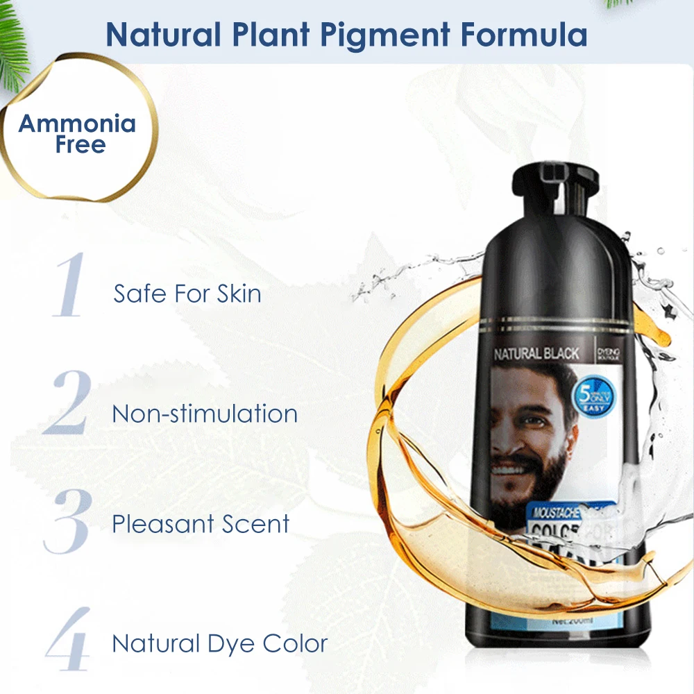 Natural Men's Black Beard Dye Shampoo 5 Minutes Fast Darken Hair Dye Cream Cover White Grey Permanent Beard Care Tint Cream
