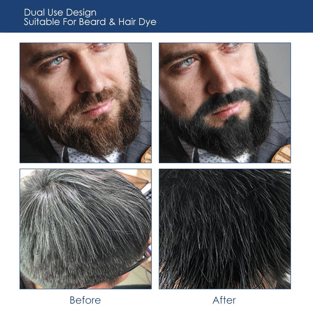 Natural Men's Black Beard Dye Shampoo 5 Minutes Fast Darken Hair Dye Cream Cover White Grey Permanent Beard Care Tint Cream