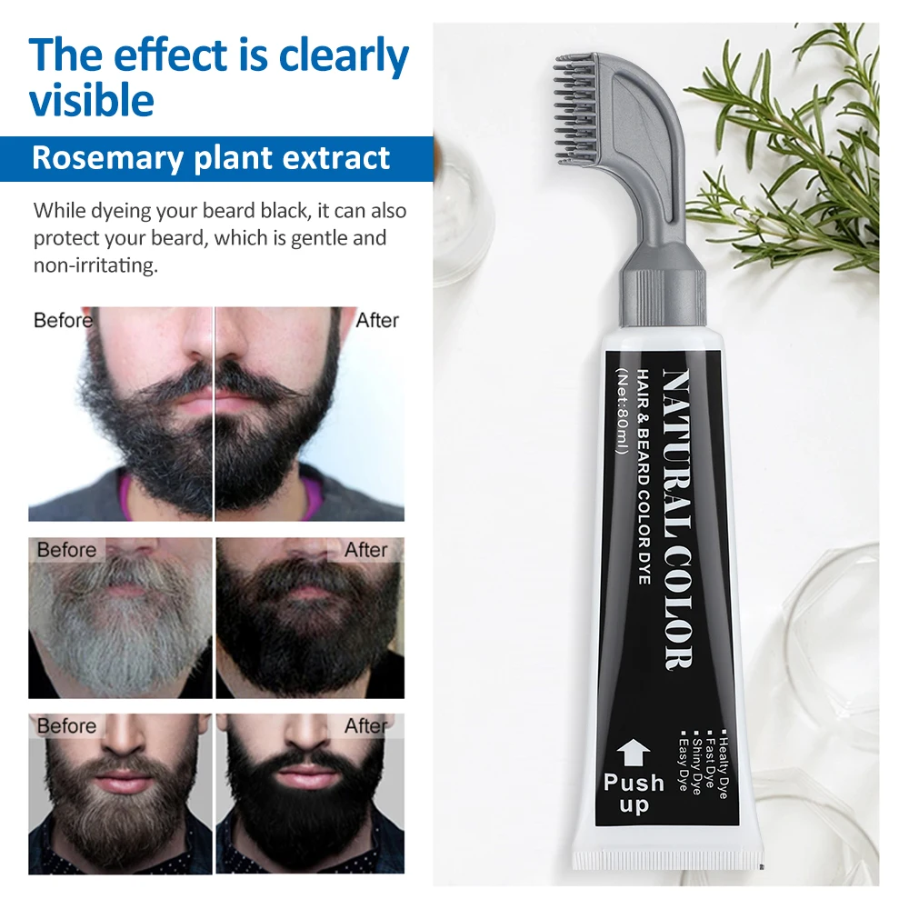 Natural Men's Black Beard Dye Shampoo 5 Minutes Fast Darken Hair Dye Cream Cover White Grey Permanent Beard Care Tint Cream