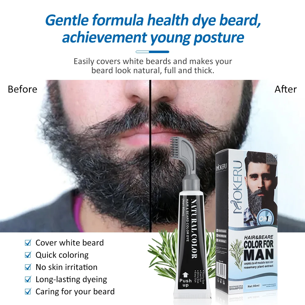 Natural Men's Black Beard Dye Shampoo 5 Minutes Fast Darken Hair Dye Cream Cover White Grey Permanent Beard Care Tint Cream