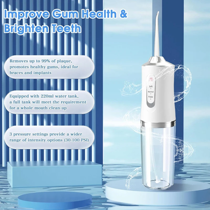 Portable Cordless Teeth cleaning machine Travel Oral Irrigator USB Rechargeable 3 Modes 4 Jet Tips IPX7 Mouth Washing Machine