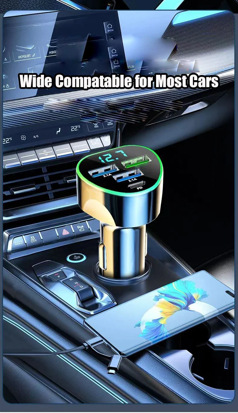 UYUXIO USB C Car Phone Charger Super Fast Charge in Car with LED Voltage Display for iPhone Samsung Huawei Oneplus Android Phone