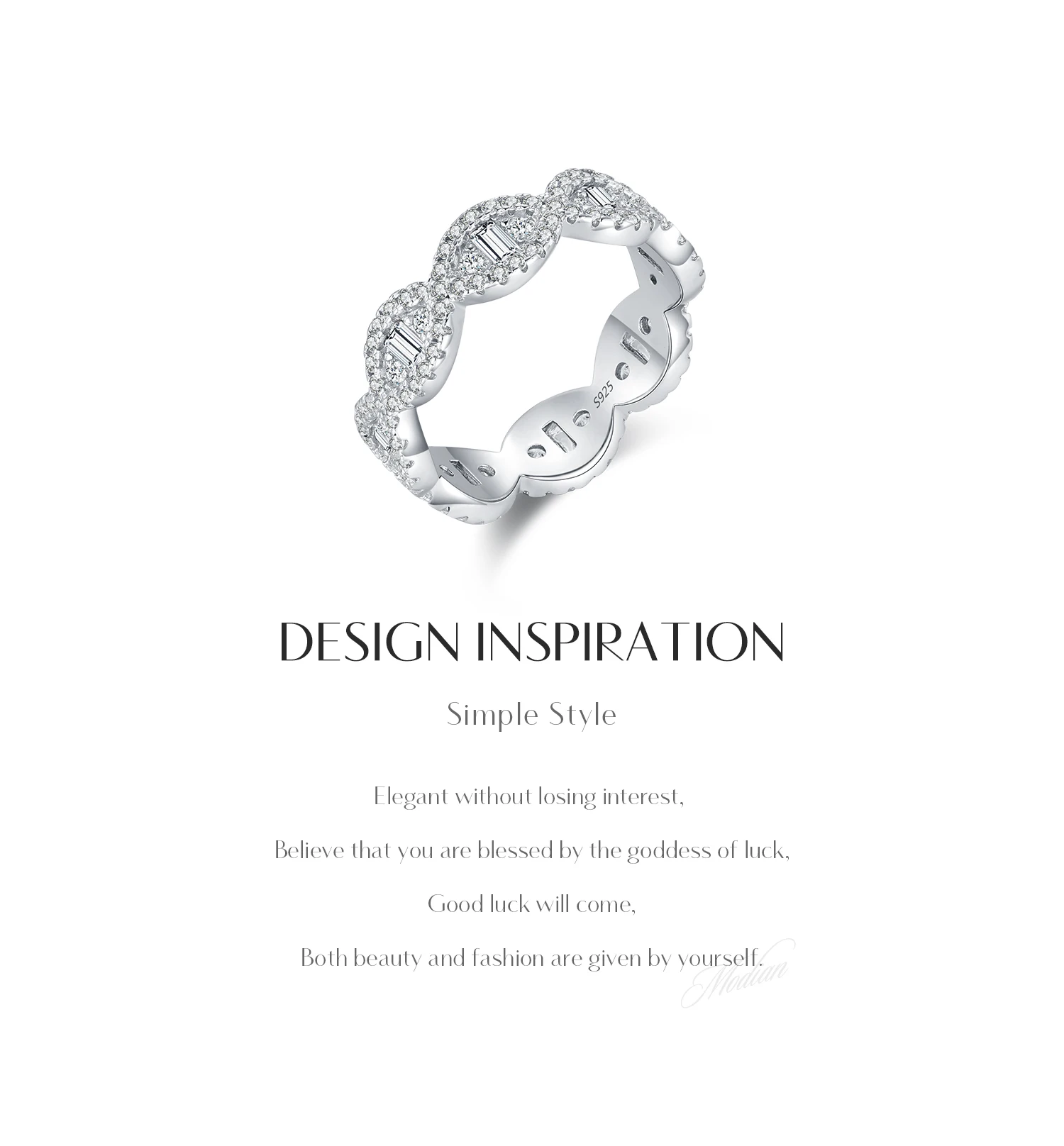 MODIAN 925 Sterling Silver Sparkling Geometric Clear Zirconia Eternity Band Stackable Rings For Women Fine Vacation Jewelry Gift