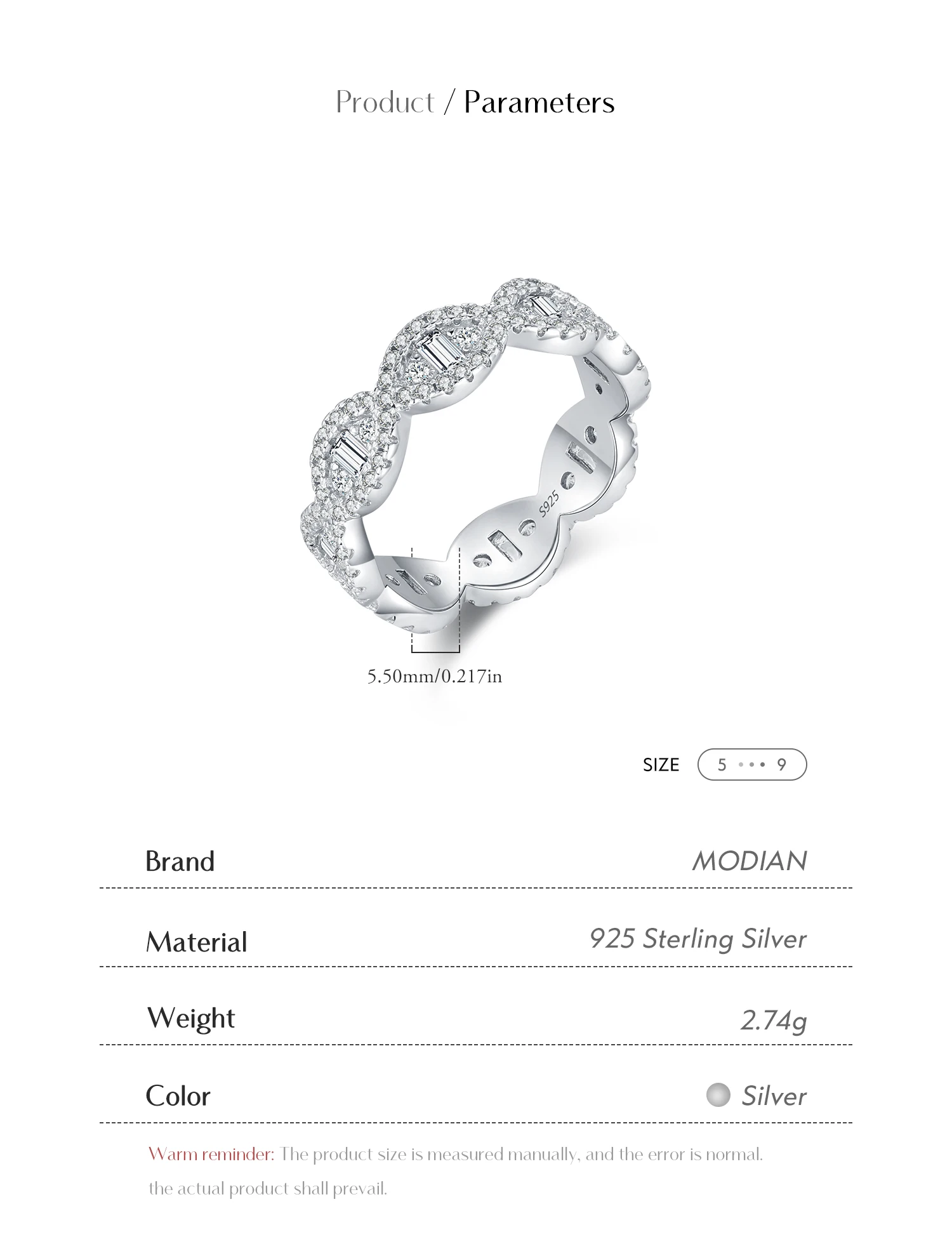 MODIAN 925 Sterling Silver Sparkling Geometric Clear Zirconia Eternity Band Stackable Rings For Women Fine Vacation Jewelry Gift
