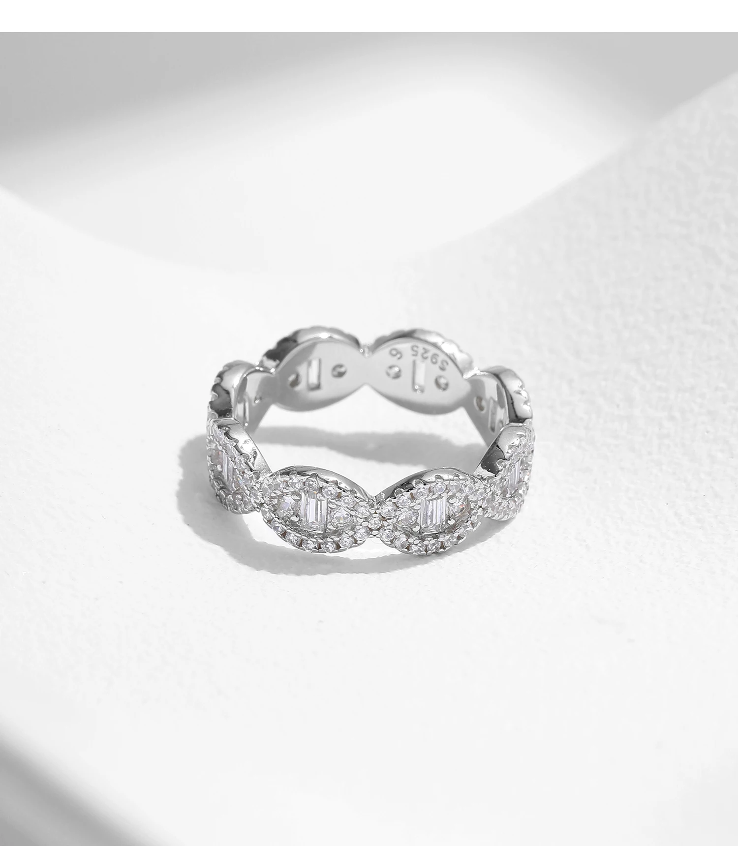 MODIAN 925 Sterling Silver Sparkling Geometric Clear Zirconia Eternity Band Stackable Rings For Women Fine Vacation Jewelry Gift