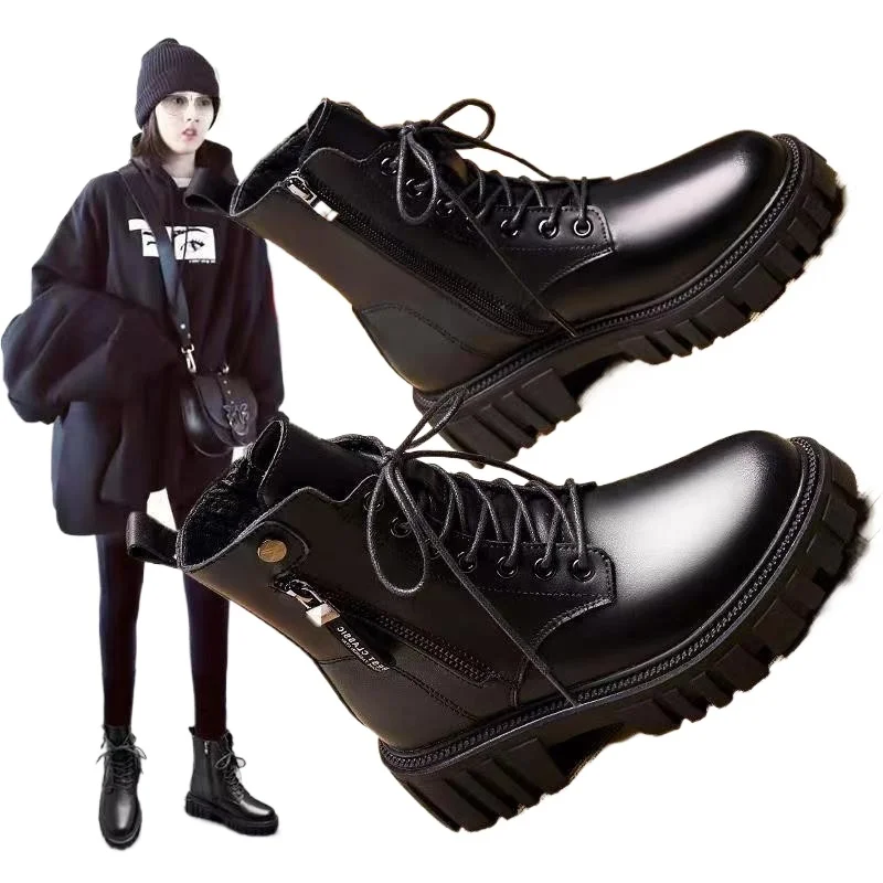 2024 New Boots Ladies Lace-Up Shoes for Women Warm Platform Zipper Ankle Boots Soft Women Shoes Winter Boots Fashion Botas Mujer