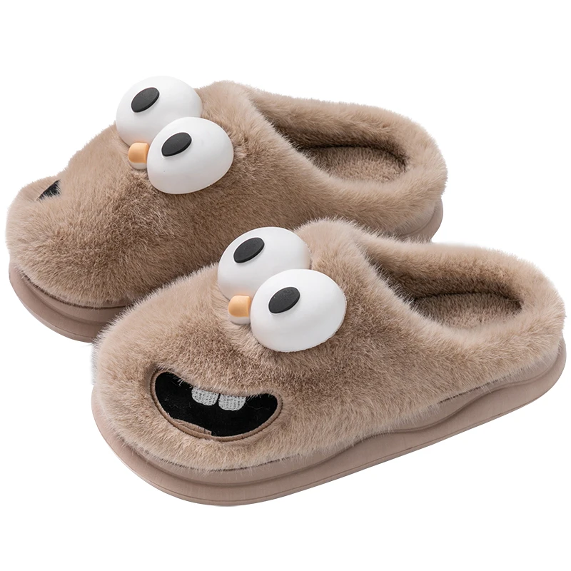 New Funny Cartoon Winter Soft Sole Mens Indoor Floor Non-slip Platform Slides Warm Plush Slippers Male Home Casual Cotton Shoes