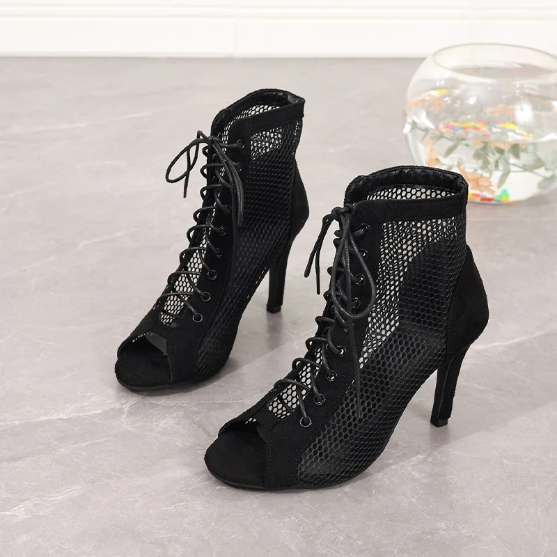 Summer New Pupms Women High Top Dance Shoes Ballroom Salsa Tango Sandals Girl Fashion Party Mesh Cutout High Heel Sandalias