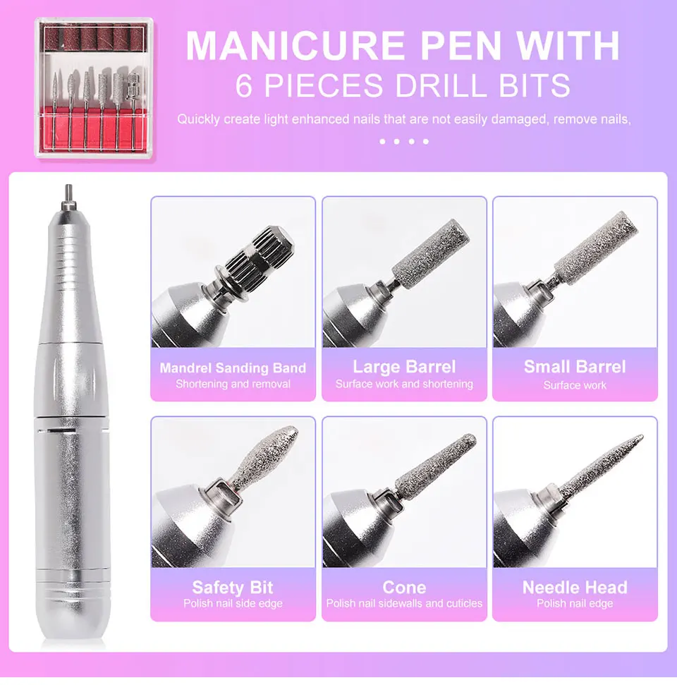 Professional 45000RPM Electric Portable Nail Drill Machine Rechargeable Low Noise Nail Sander File for Manicure Salon Tool