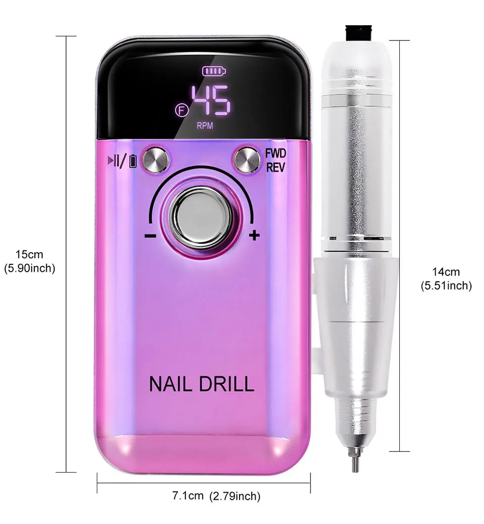 Professional 45000RPM Electric Portable Nail Drill Machine Rechargeable Low Noise Nail Sander File for Manicure Salon Tool