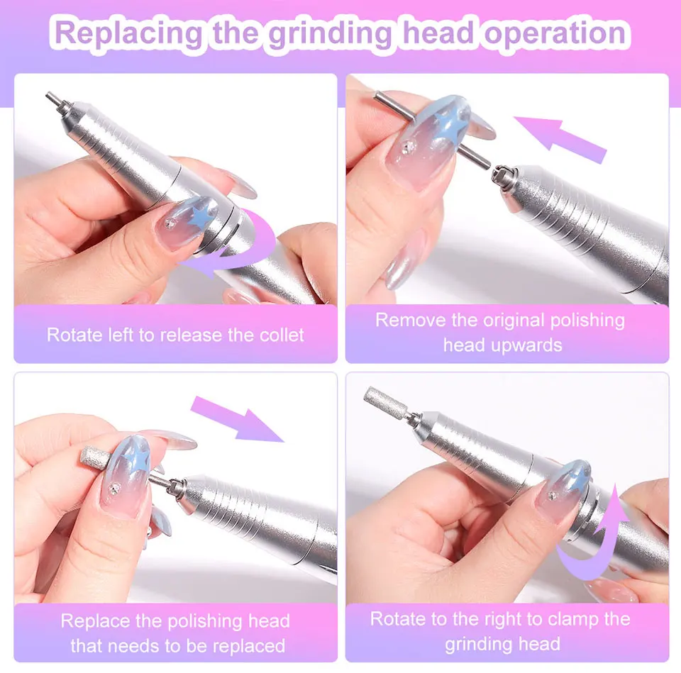 Professional 45000RPM Electric Portable Nail Drill Machine Rechargeable Low Noise Nail Sander File for Manicure Salon Tool