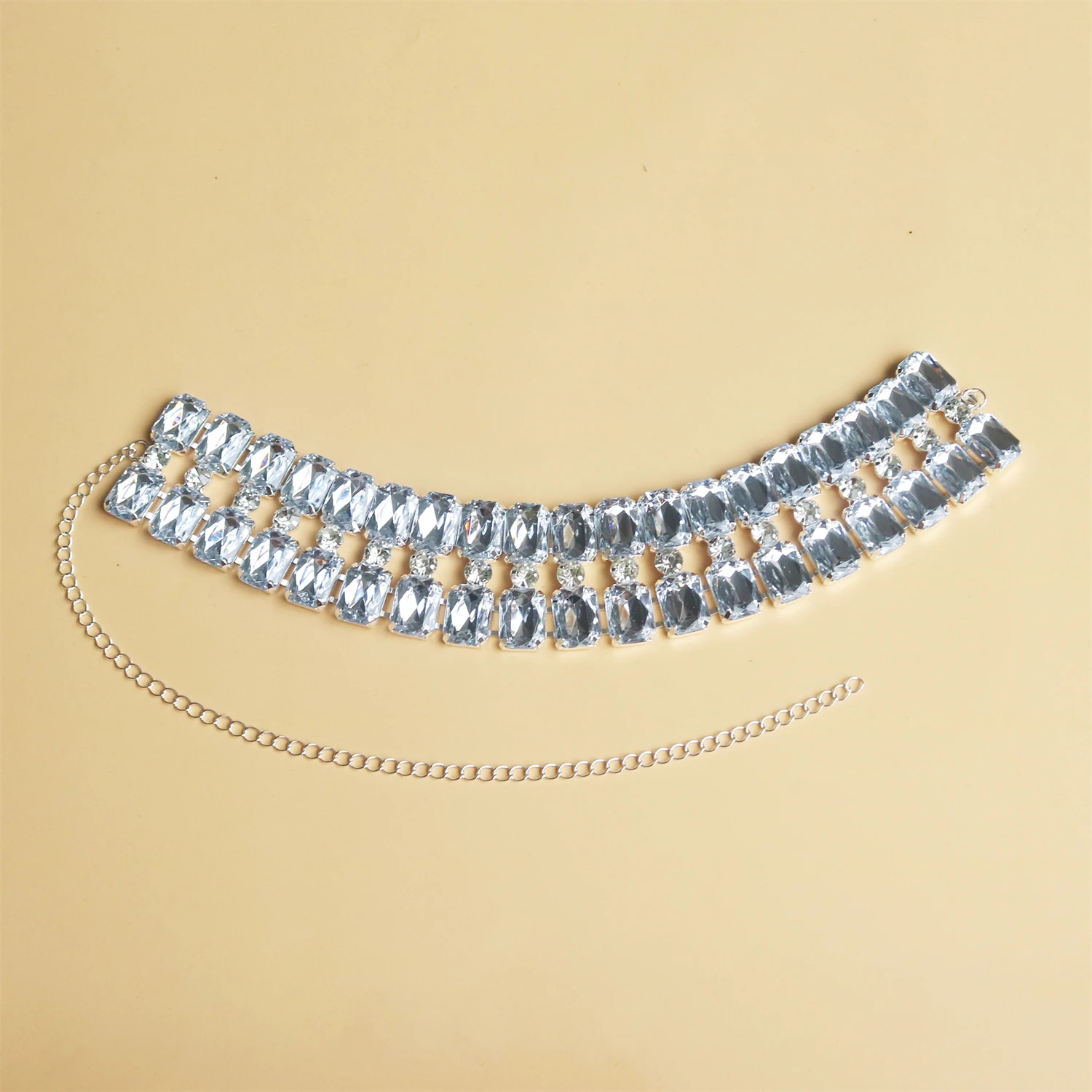 Bling Square Rhinestone Choker Necklace Exaggerate Accessories Luxury Women Statements Clavicle Chain Necklace Body Jewelry