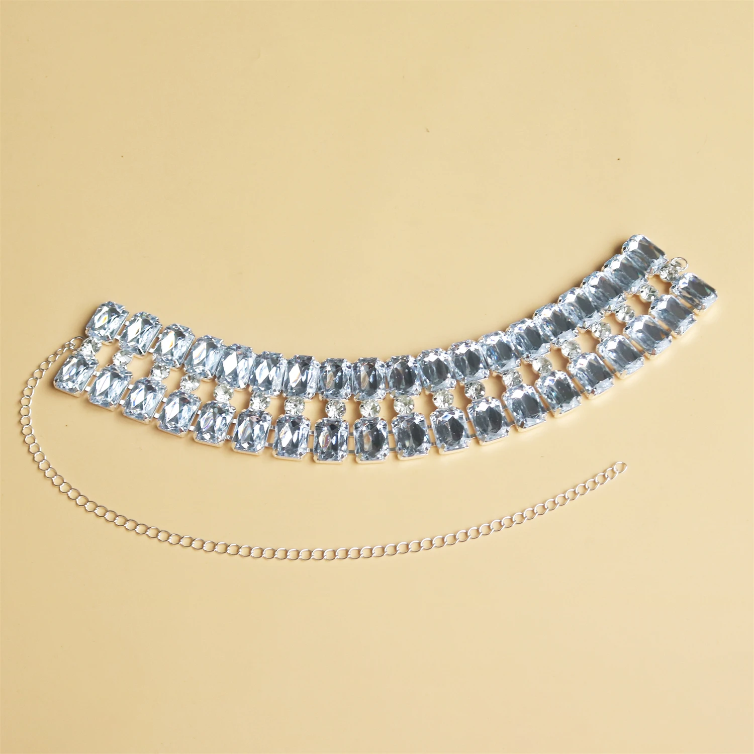 Bling Square Rhinestone Choker Necklace Exaggerate Accessories Luxury Women Statements Clavicle Chain Necklace Body Jewelry