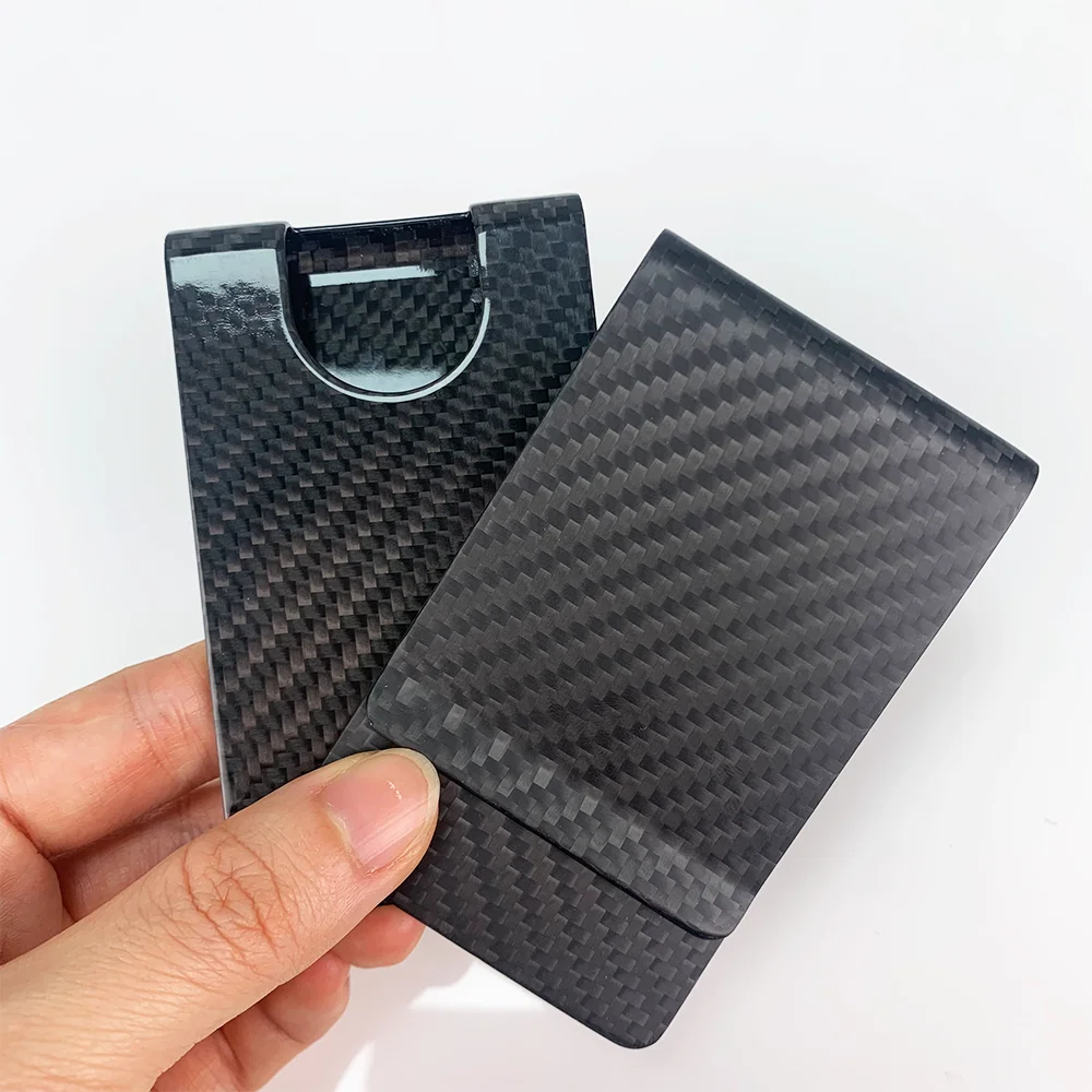 High Quality Glossy 3k Twill Real Carbon Fiber Credit ID Card Holder In Stock Slim Money Clip For Men Women