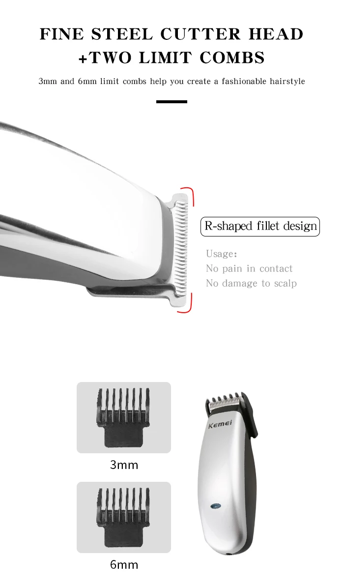 Kemei KM-666C Mini Hair Clipper Professional Beard Hair Trimmer Cutter Rechargeable Electric Hair Cutting Machine Hair Remover
