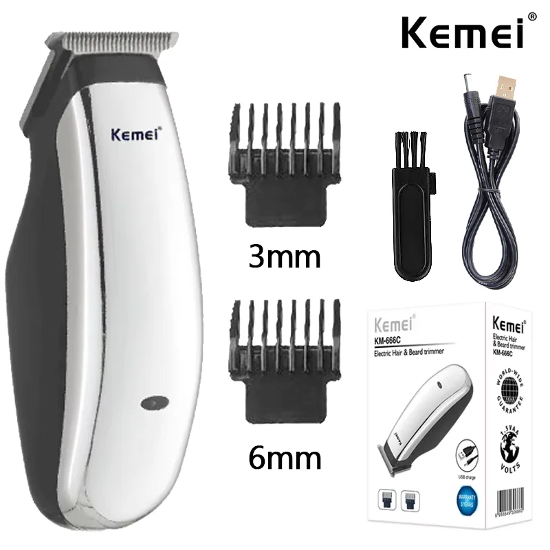 Kemei KM-666C Mini Hair Clipper Professional Beard Hair Trimmer Cutter Rechargeable Electric Hair Cutting Machine Hair Remover