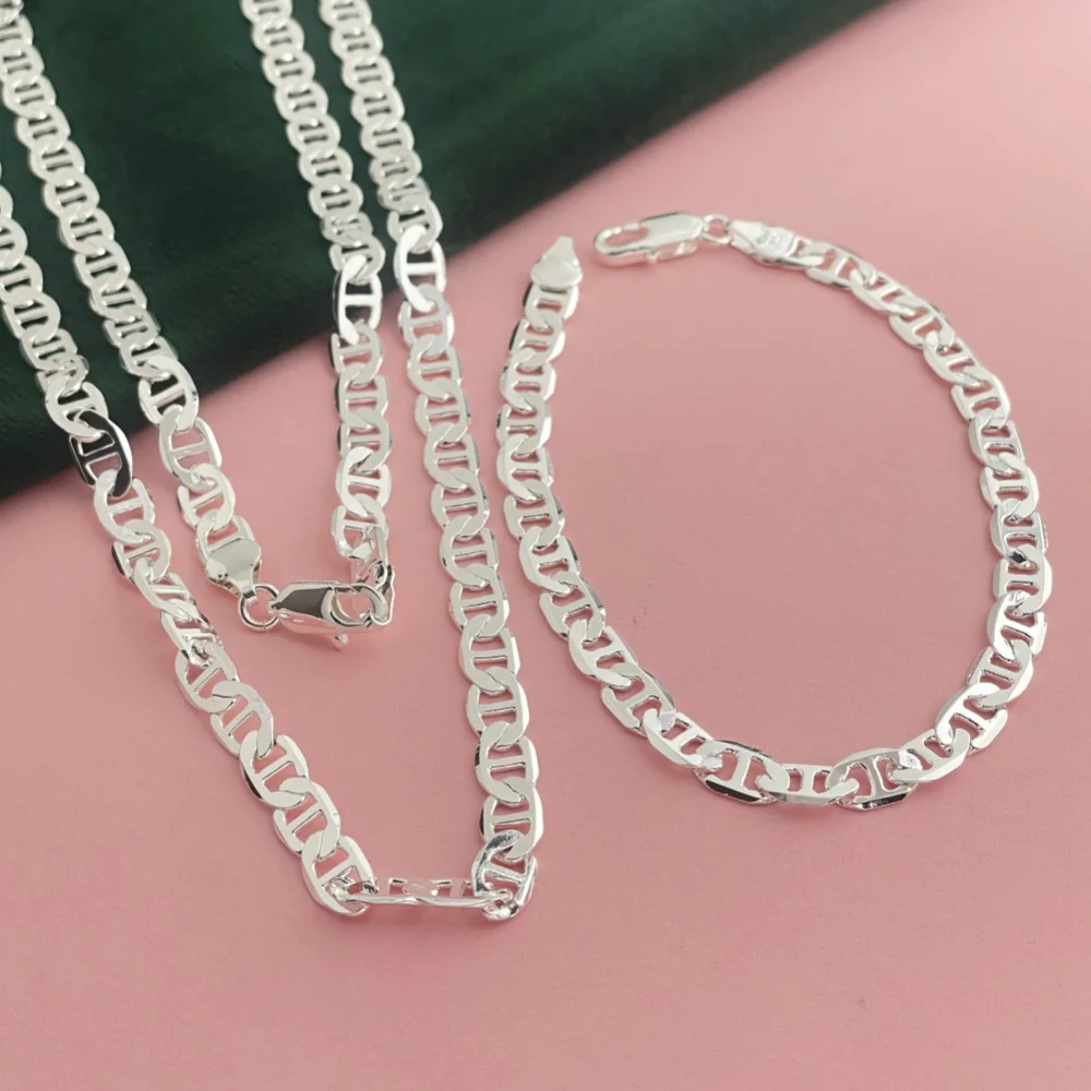 45-60CM 925 Sterling Silver 6MM Men's Necklace Bracelet Set Luxury Quality Jewelry Wholesale Accessories