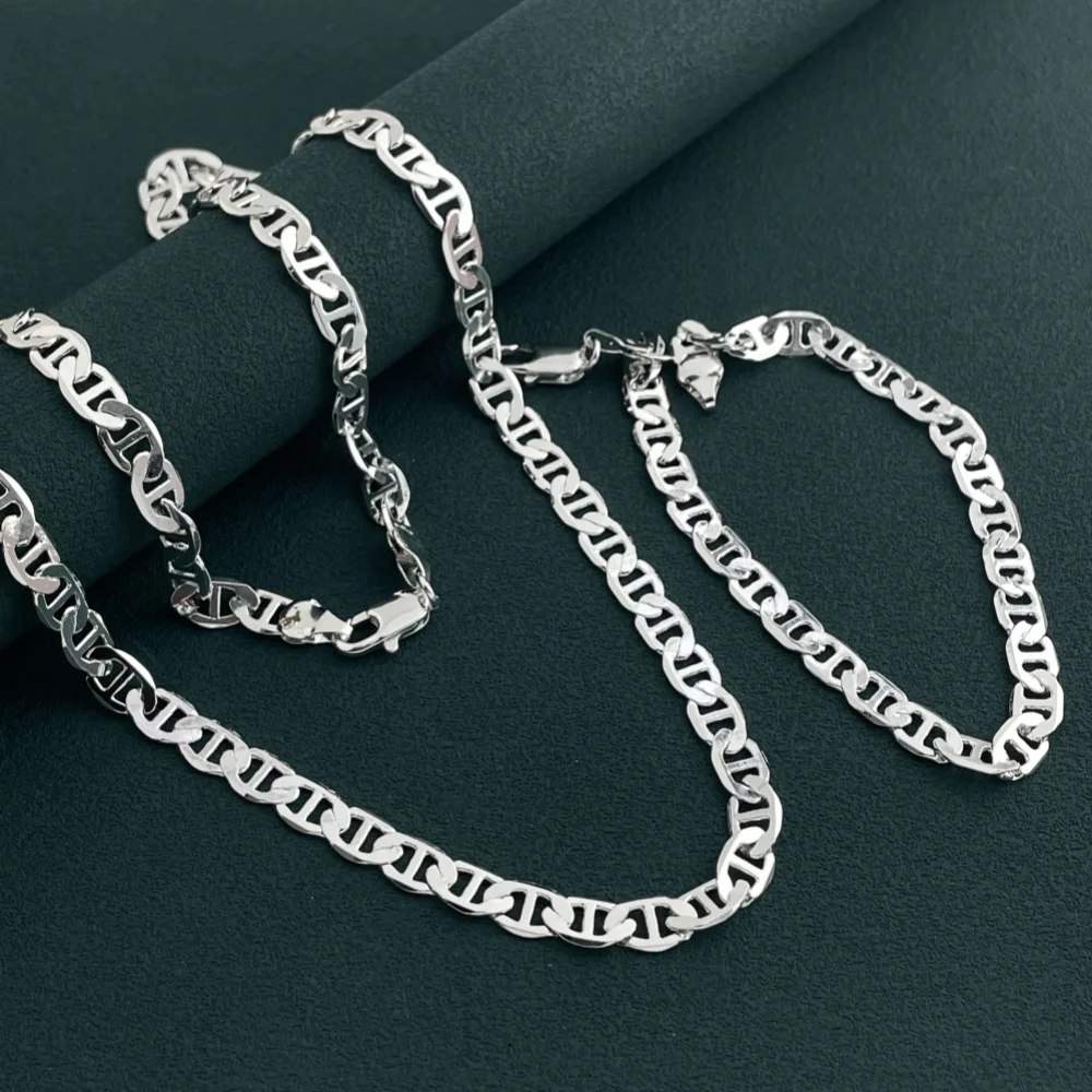45-60CM 925 Sterling Silver 6MM Men's Necklace Bracelet Set Luxury Quality Jewelry Wholesale Accessories