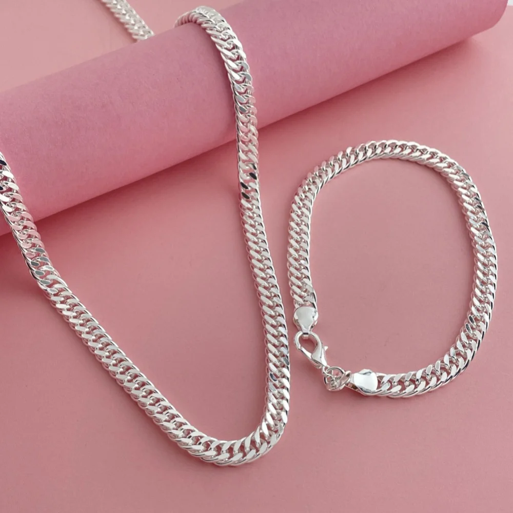 45-60CM 925 Sterling Silver 6MM Men's Necklace Bracelet Set Luxury Quality Jewelry Wholesale Accessories