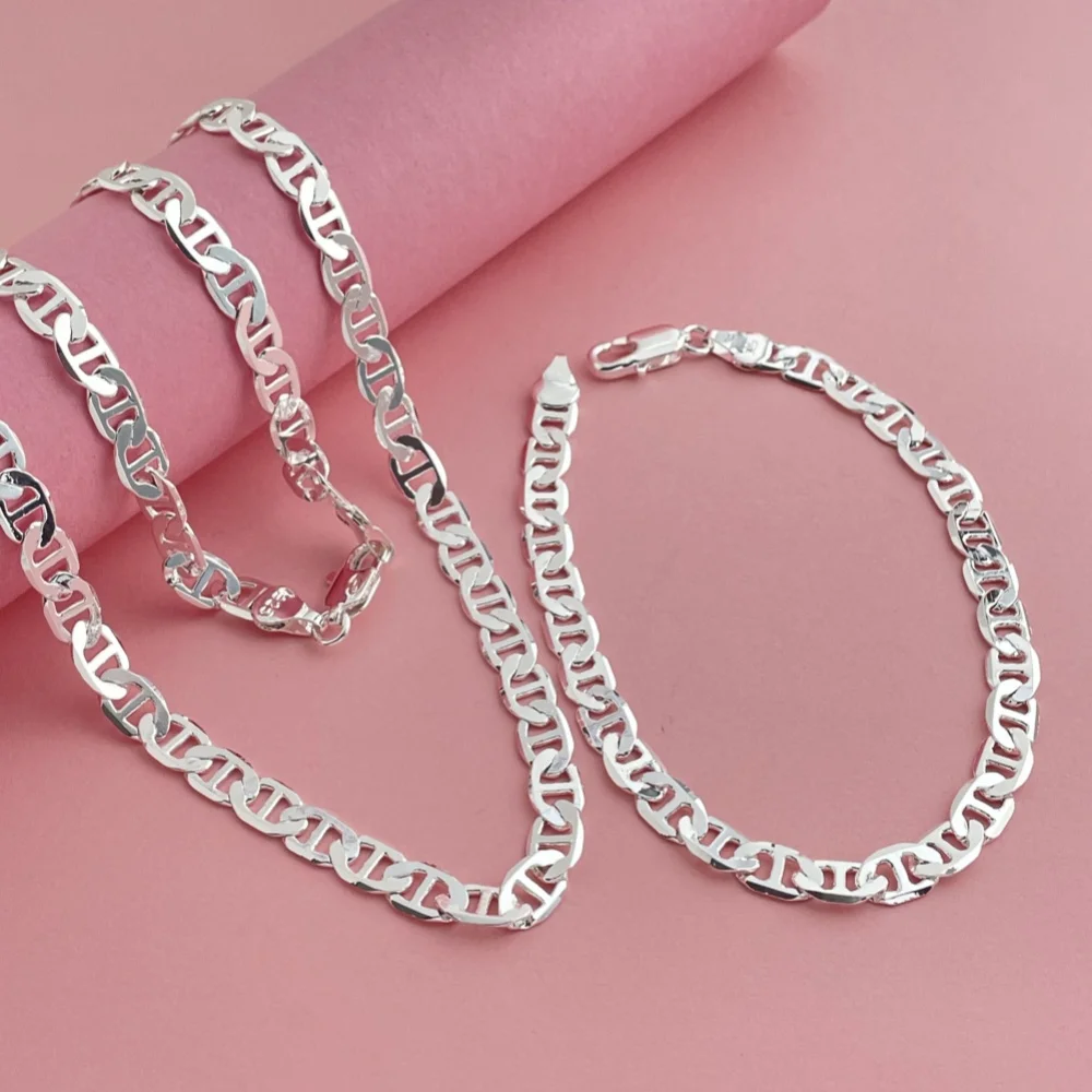45-60CM 925 Sterling Silver 6MM Men's Necklace Bracelet Set Luxury Quality Jewelry Wholesale Accessories