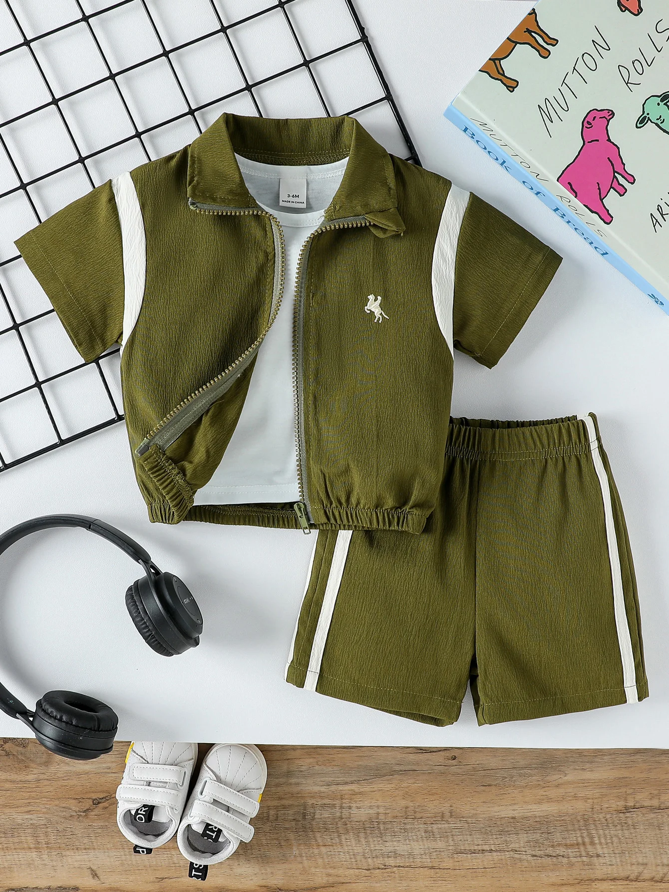 2Pcs Baby Boys Short Sleeve With Zipper Top & Pants Set Summer Outdoor Sports Clothes For 1-3Y Casual