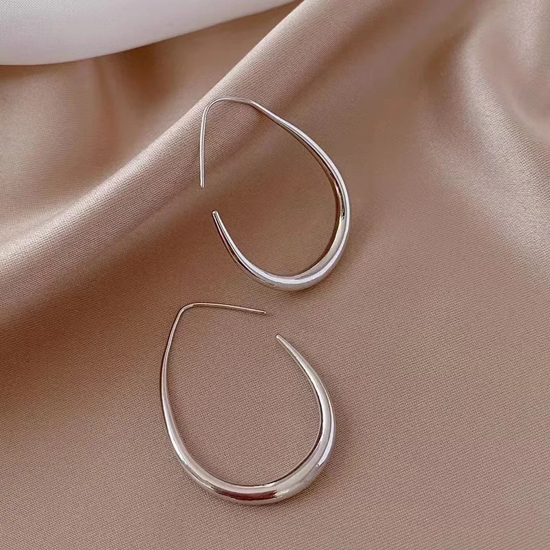 925 Sterling Silver Golden Ellipse Wedding Hoop Earrings For Women Ladies Luxury Female Jewelry Money 925 Jewellery