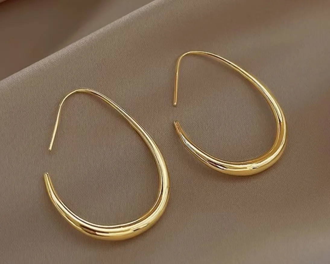 925 Sterling Silver Golden Ellipse Wedding Hoop Earrings For Women Ladies Luxury Female Jewelry Money 925 Jewellery