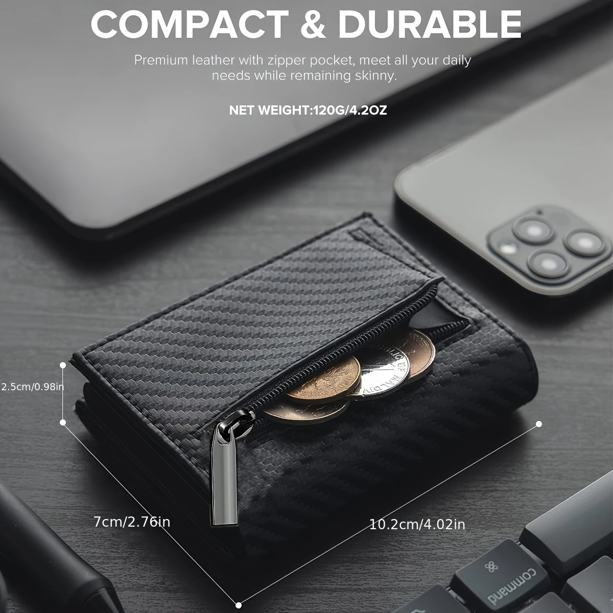 Men's Wallet with Zipper Coin Purse Automatic Pop-up Metal Credit Card Holder Minimalist RFID Blocking Business Card Wallet Idea
