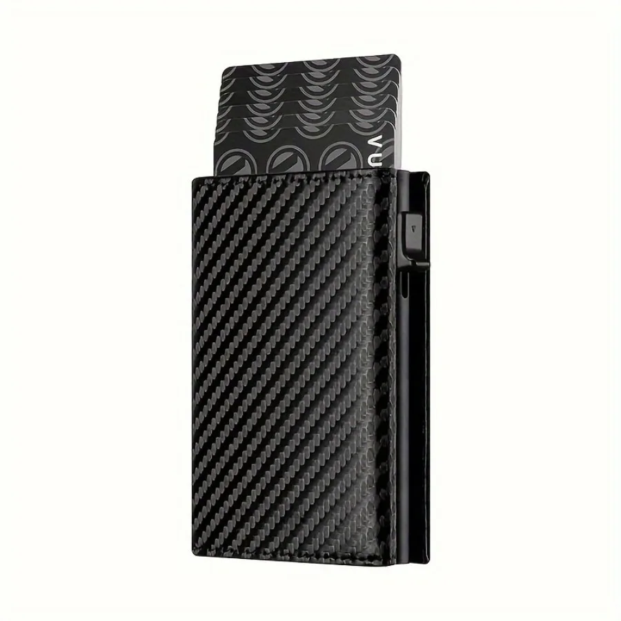 Men's Wallet with Zipper Coin Purse Automatic Pop-up Metal Credit Card Holder Minimalist RFID Blocking Business Card Wallet Idea