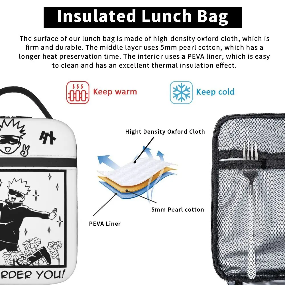 Gojo Satoru Accessories Insulated Lunch Bag For School Food Container Reusable Thermal Cooler Lunch Box