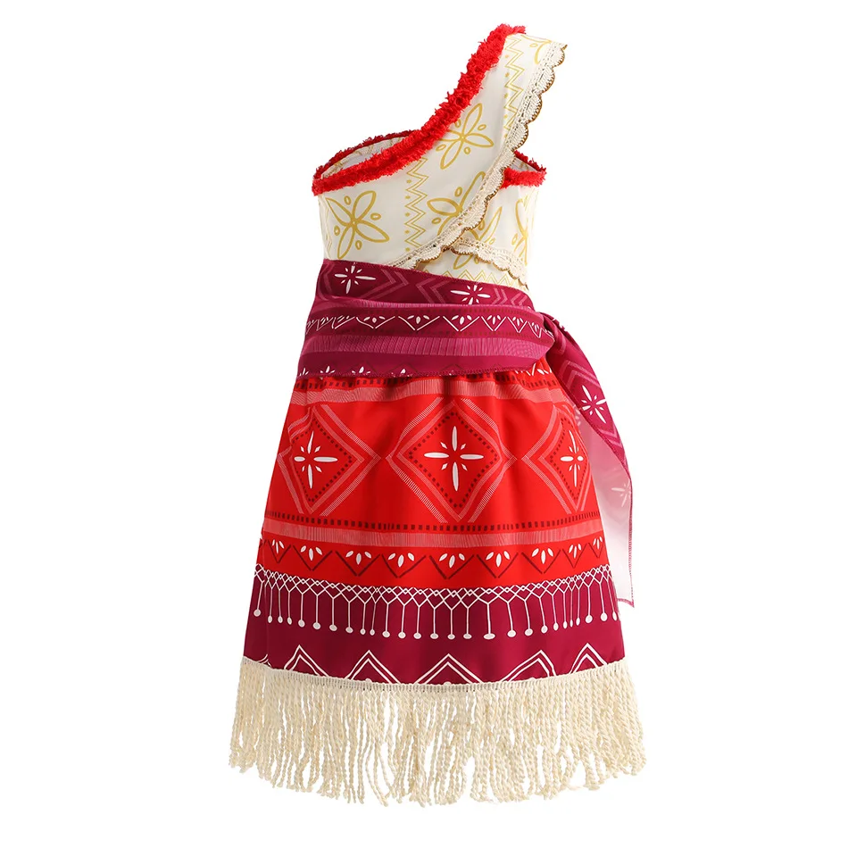 Halloween One-Shoulder Moana Girl Plays Cute Princess Sleeveless Clothing Plus Accessories Set Beach Family Party Birthday Gift
