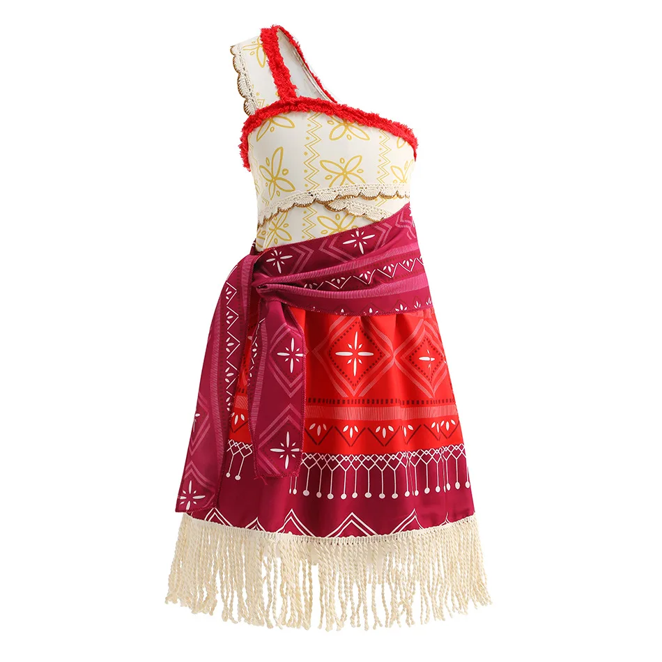 Halloween One-Shoulder Moana Girl Plays Cute Princess Sleeveless Clothing Plus Accessories Set Beach Family Party Birthday Gift