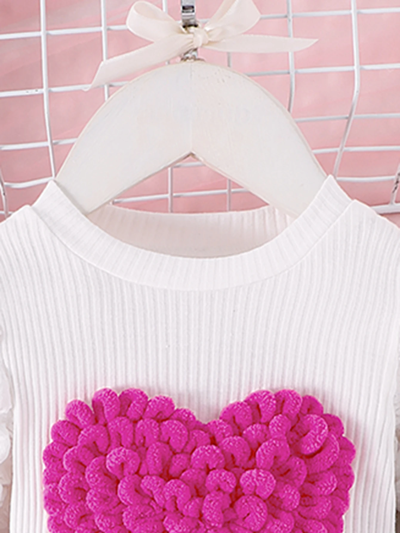 2PCS  Autumn New Style For Girls 1-3 Years Old, Comfortable And Sweet Bubble Sleeve Love Badge Top + Short Skirt Set