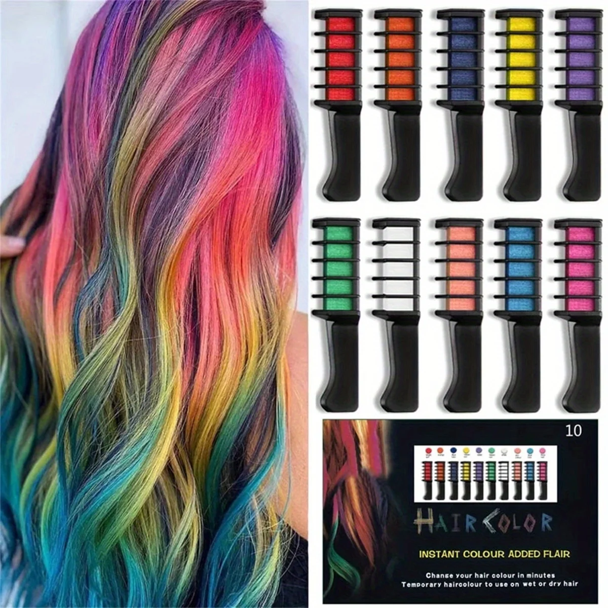 10 color portable Hair dye set Chalk Comb temporary washable hair dye