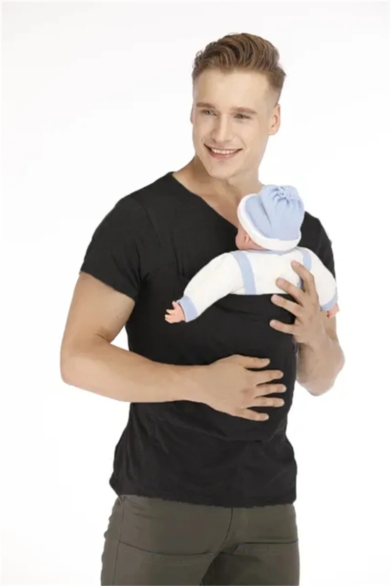 Kangaroo Pocket T-Shirt Nylon Cotton Father Mother Short Sleeves Tops Baby Summer Pregnancy Safety Carrier Feeding Clothing