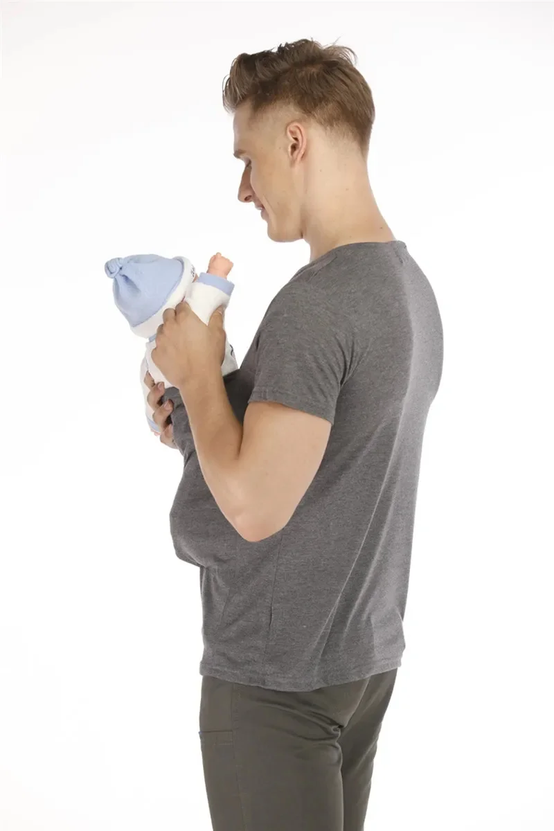Kangaroo Pocket T-Shirt Nylon Cotton Father Mother Short Sleeves Tops Baby Summer Pregnancy Safety Carrier Feeding Clothing