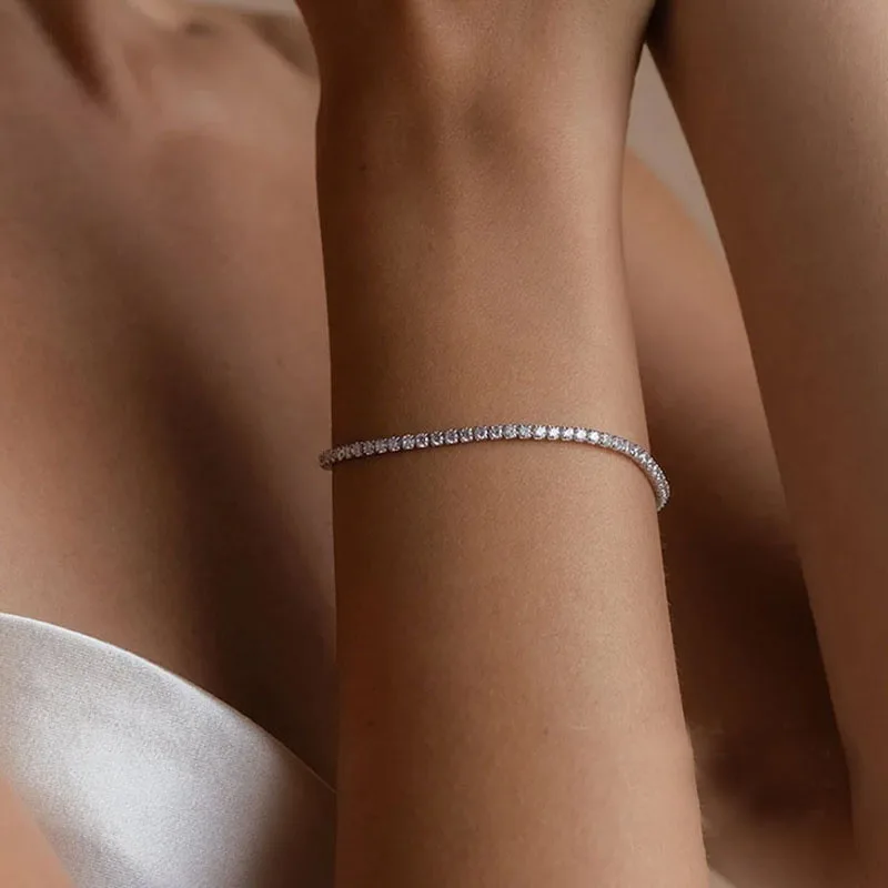 Hot Sterling 925 Silver Full AAA Zircon Bracelet Fine Jewelry 16cm-19cm 2-3mm Shiny CZ Accessories For Women Anniversary Gift