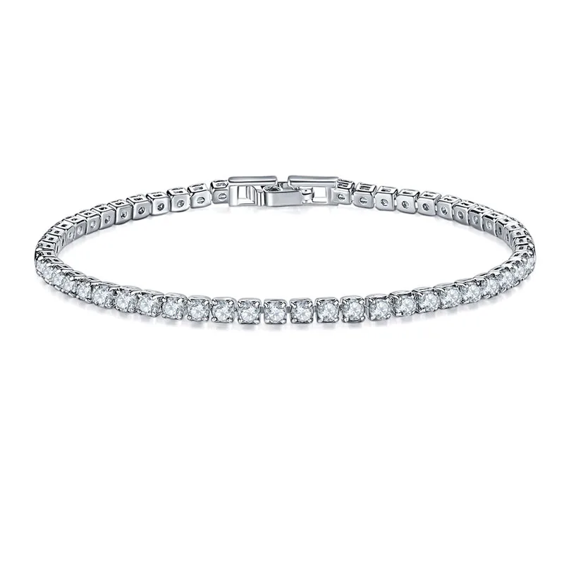 Hot Sterling 925 Silver Full AAA Zircon Bracelet Fine Jewelry 16cm-19cm 2-3mm Shiny CZ Accessories For Women Anniversary Gift