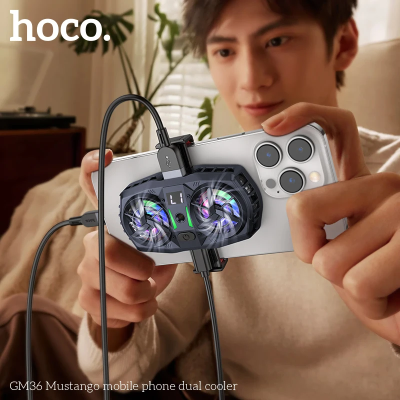 HOCO GM36 Dual Fan For Phone Ice Cooling Universal Mobile Phone Cooler Long Lasting Stronger Cooling Air Fan Digital Display