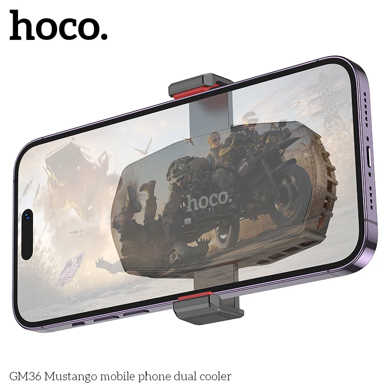 HOCO GM36 Dual Fan For Phone Ice Cooling Universal Mobile Phone Cooler Long Lasting Stronger Cooling Air Fan Digital Display