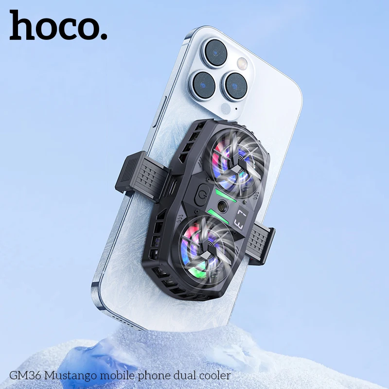 HOCO GM36 Dual Fan For Phone Ice Cooling Universal Mobile Phone Cooler Long Lasting Stronger Cooling Air Fan Digital Display