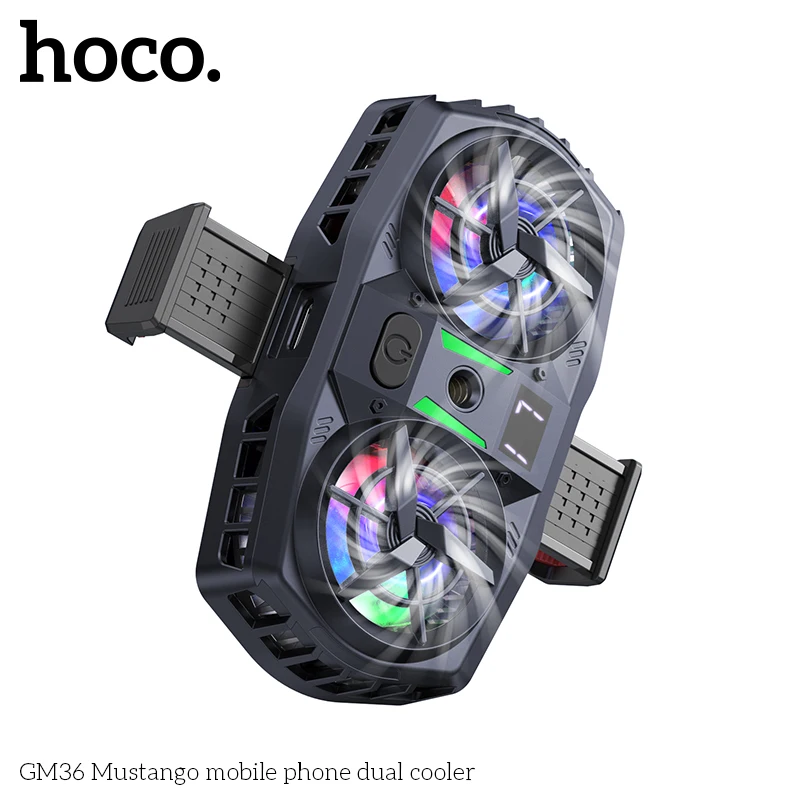 HOCO GM36 Dual Fan For Phone Ice Cooling Universal Mobile Phone Cooler Long Lasting Stronger Cooling Air Fan Digital Display
