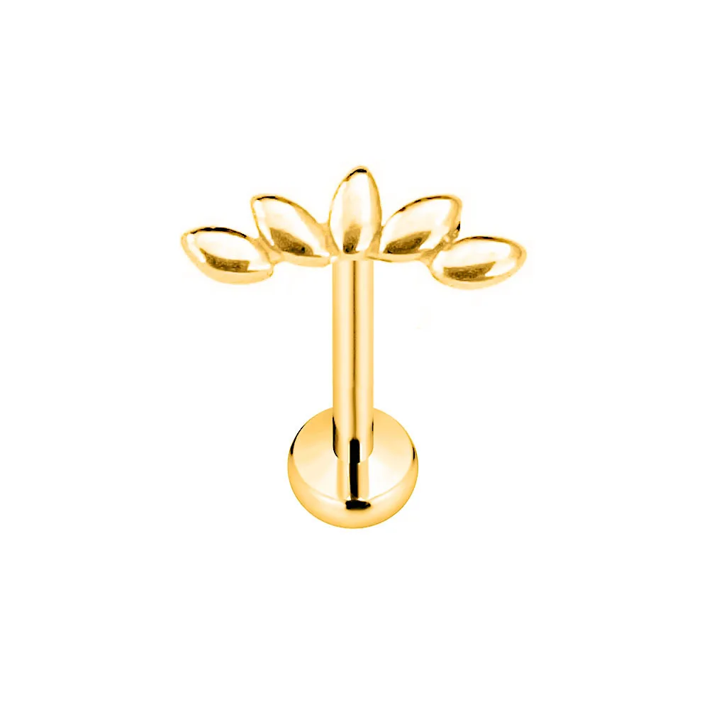 ASTM F136 G23 Titanium Flower Petals Labret Threadless Piercing Round CZ Pin Push in Lip Stud Daith Conch Earring 16G 18G 20G