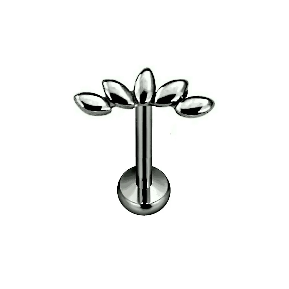 ASTM F136 G23 Titanium Flower Petals Labret Threadless Piercing Round CZ Pin Push in Lip Stud Daith Conch Earring 16G 18G 20G